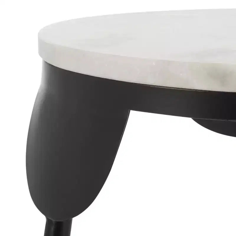 Round White Marble Top Accent Table with Black Iron Legs