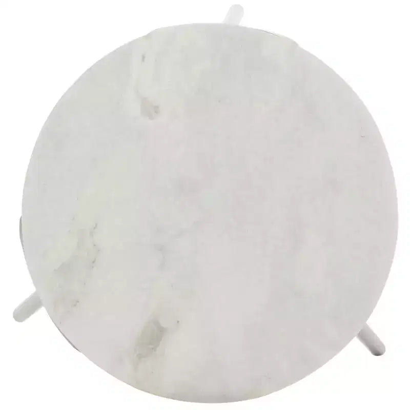 Round White Marble Top Accent Table with Black Iron Legs