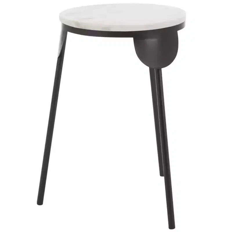 Round White Marble Top Accent Table with Black Iron Legs