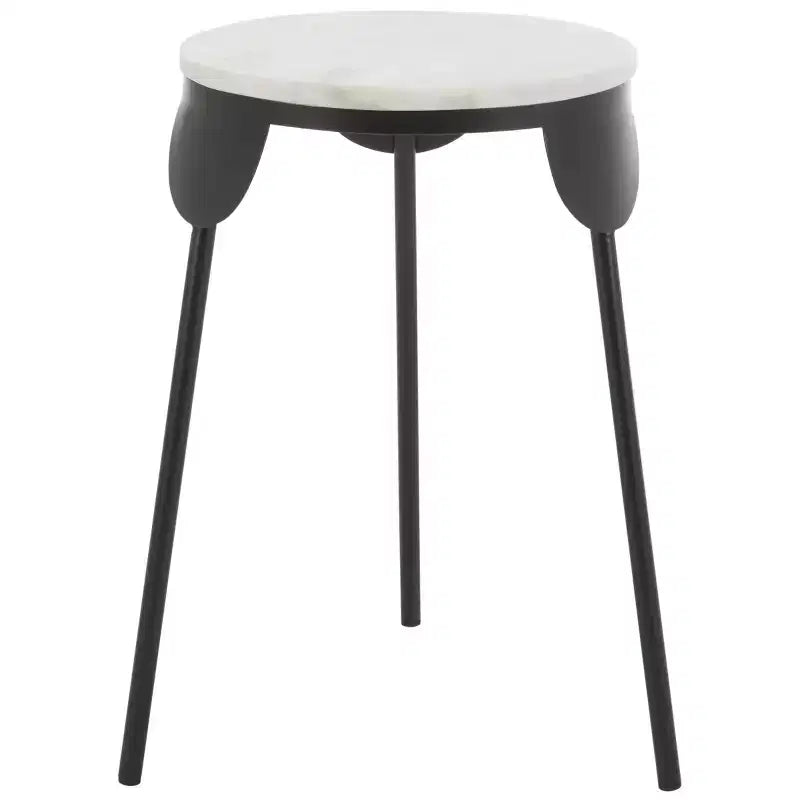 Round White Marble Top Accent Table with Black Iron Legs