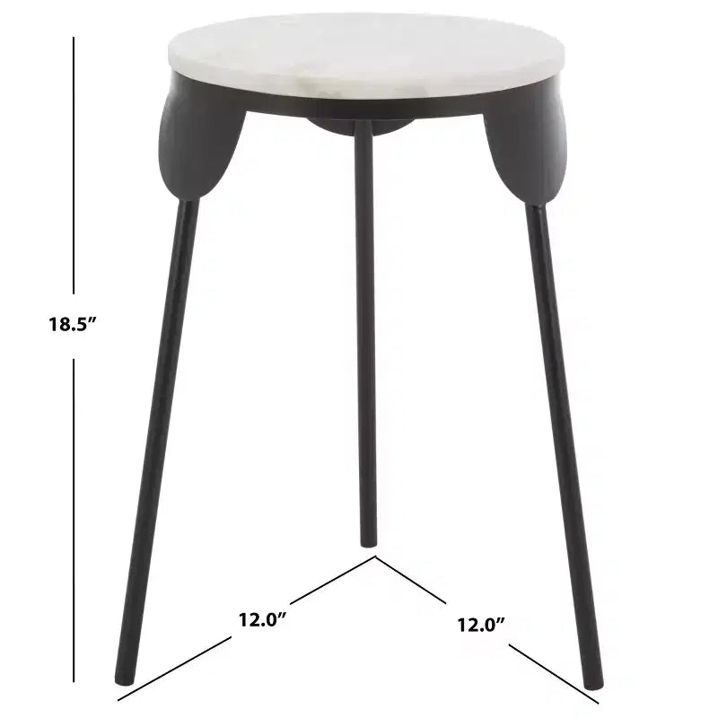 Round White Marble Top Accent Table with Black Iron Legs