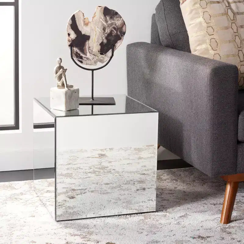 Square Mirrored Accent Table with Mirrored Sides & Top - Silver