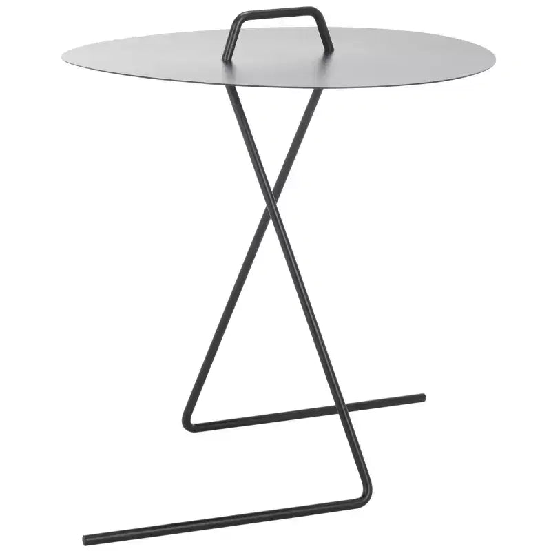Round Iron Side Table with Angular Legs - Matte Black
