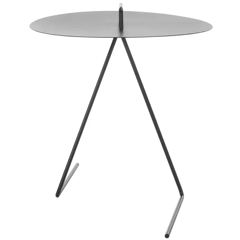 Round Iron Side Table with Angular Legs - Matte Black