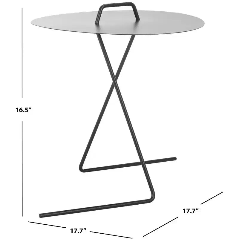 Round Iron Side Table with Angular Legs - Matte Black