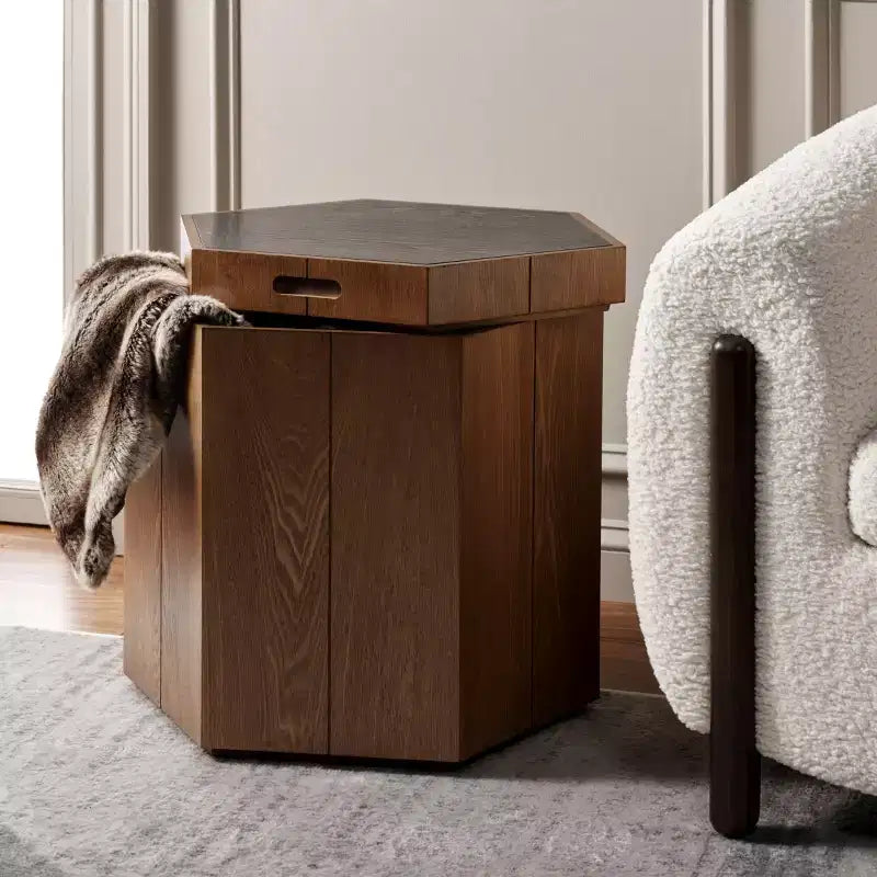Hexagon Tray Top Accent Table with Hidden Storage - Mid-Century