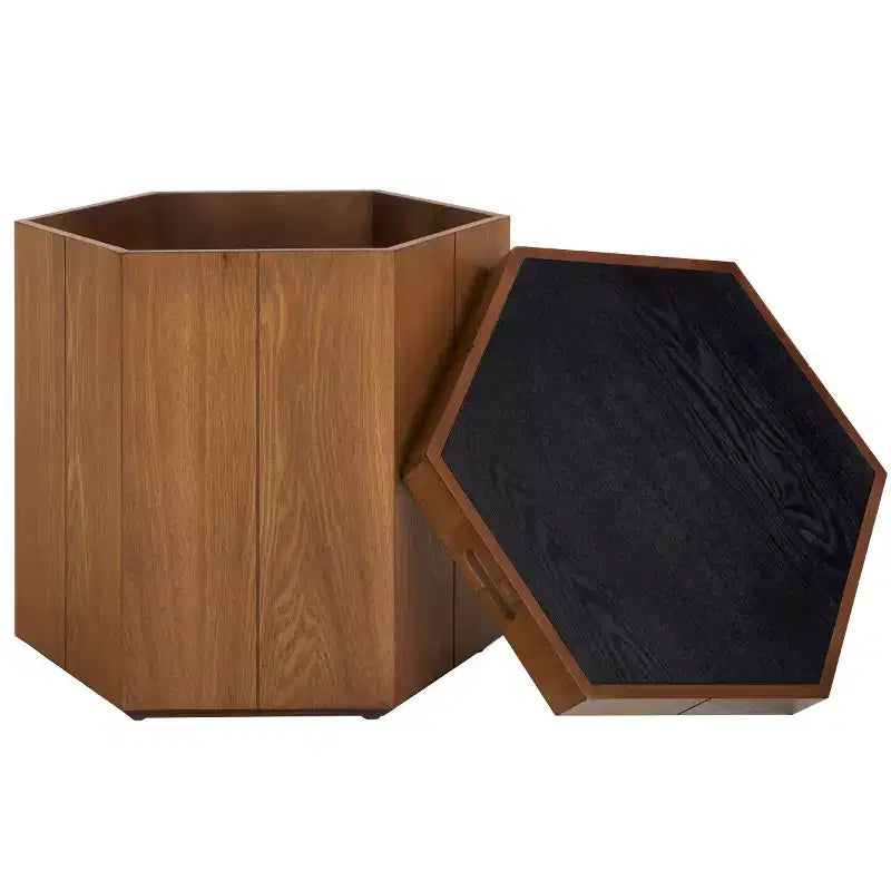 Hexagon Tray Top Accent Table with Hidden Storage - Mid-Century