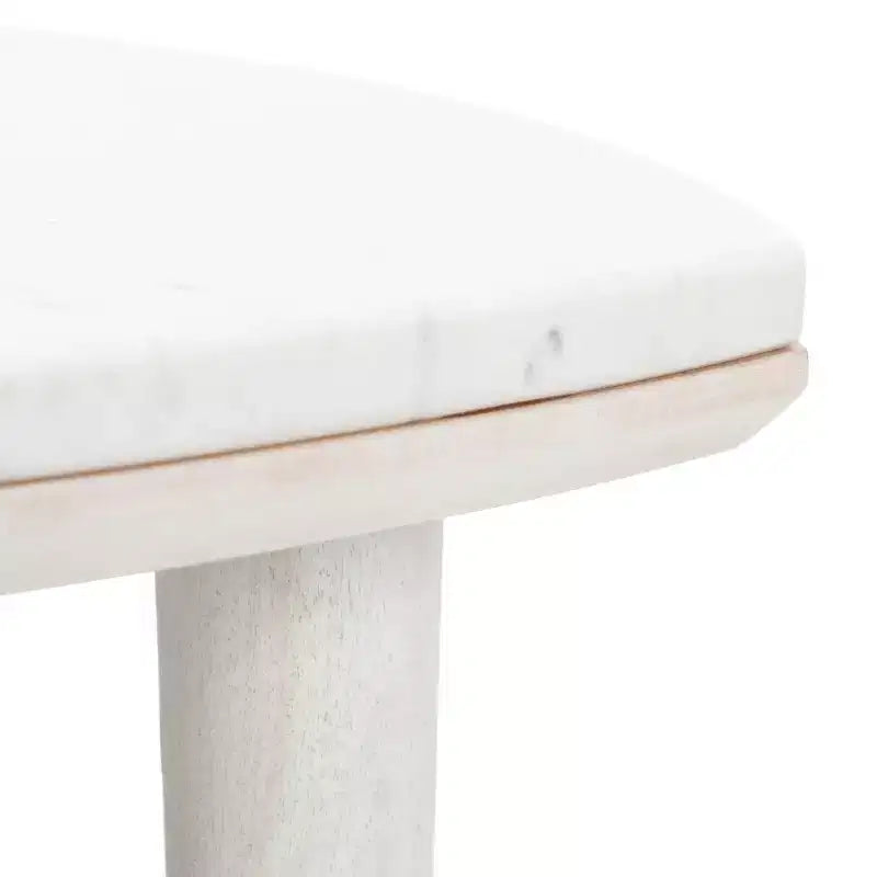 White Marble Top Side Table with Tapered Acacia Wood Legs