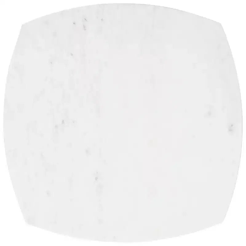 White Marble Top Side Table with Tapered Acacia Wood Legs