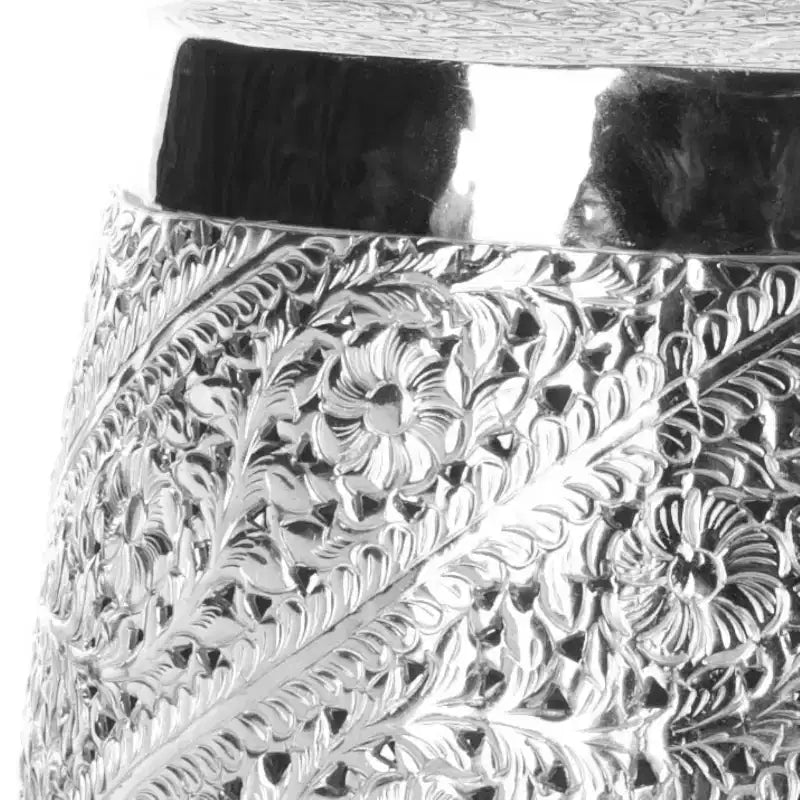 Aluminum Etched Cylinder Accent Stool & Side Table - Nickel Silver