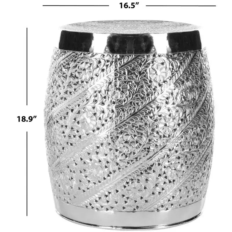 Aluminum Etched Cylinder Accent Stool & Side Table - Nickel Silver