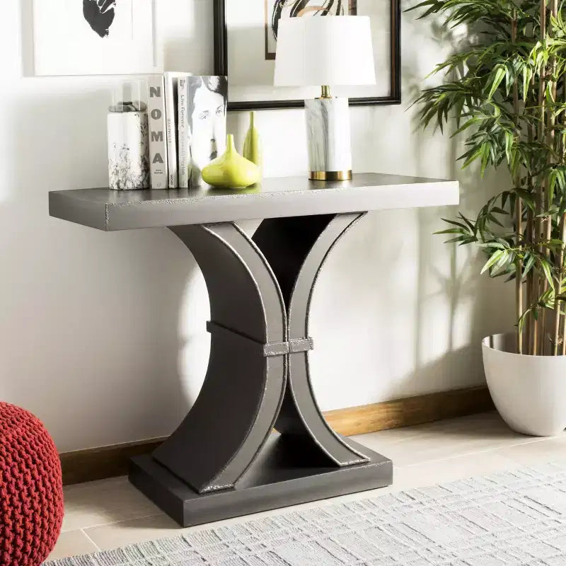 Glam Console Table with Curved Legs - Distressed Black Finish
