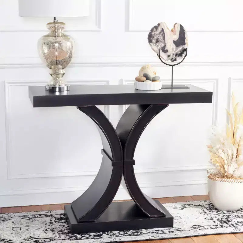 Glam Console Table with Curved Legs - Distressed Black Finish
