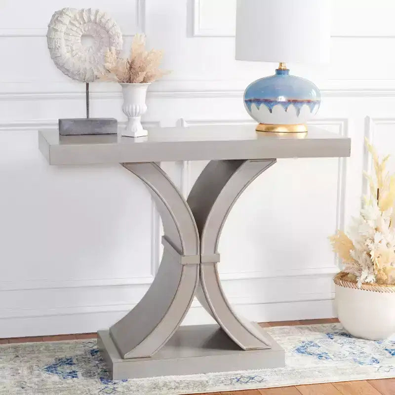 Glam Console Table with Curved Legs - Distressed Black Finish