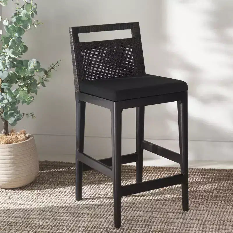 Counter Stool with Rattan Mesh Back & Padded Seat - 23.75" Height