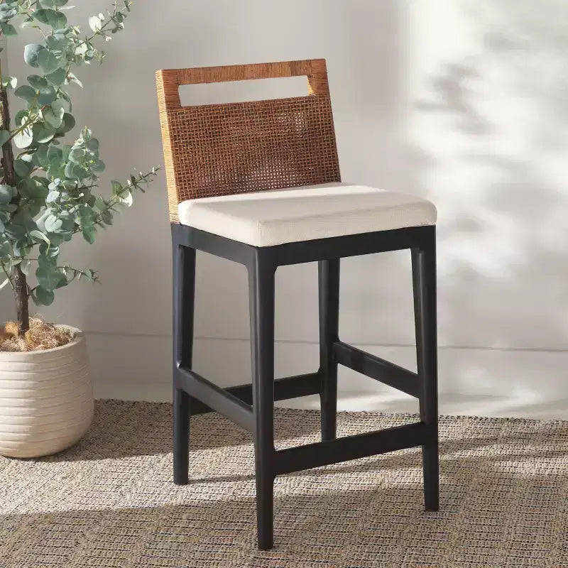Counter Stool with Rattan Mesh Back & Padded Seat - 23.75" Height