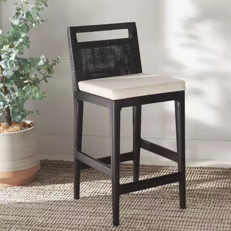 Counter Stool with Rattan Mesh Back & Padded Seat - 23.75" Height