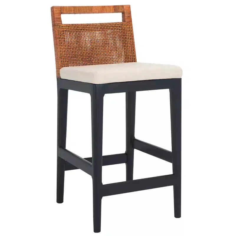 Counter Stool with Rattan Mesh Back & Padded Seat - 23.75" Height