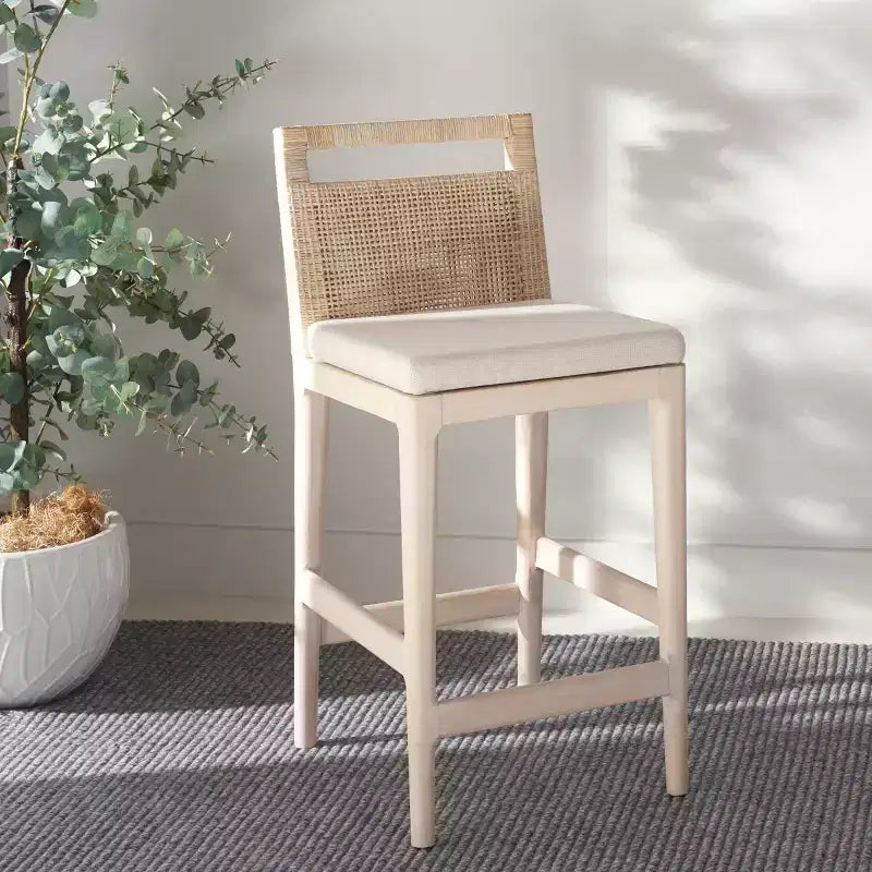 Counter Stool with Rattan Mesh Back & Padded Seat - 23.75" Height