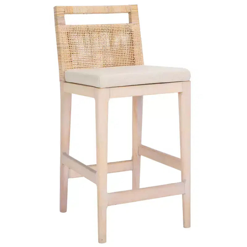 Counter Stool with Rattan Mesh Back & Padded Seat - 23.75" Height