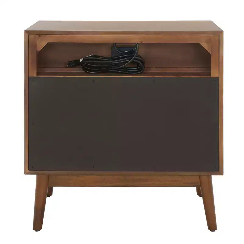 2 Drawer 1 Shelf Chest with USB Port - Medium Oak & Antique Gold