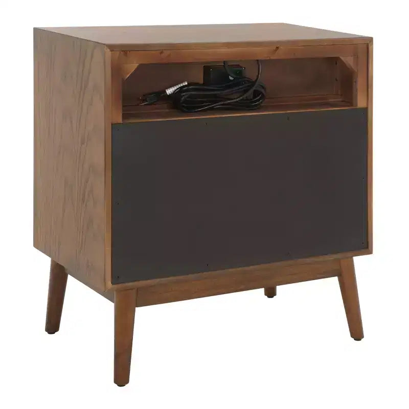 2 Drawer 1 Shelf Chest with USB Port - Medium Oak & Antique Gold