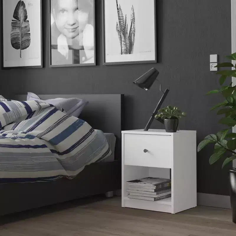 1 Drawer Nightstand with Open Shelf - White