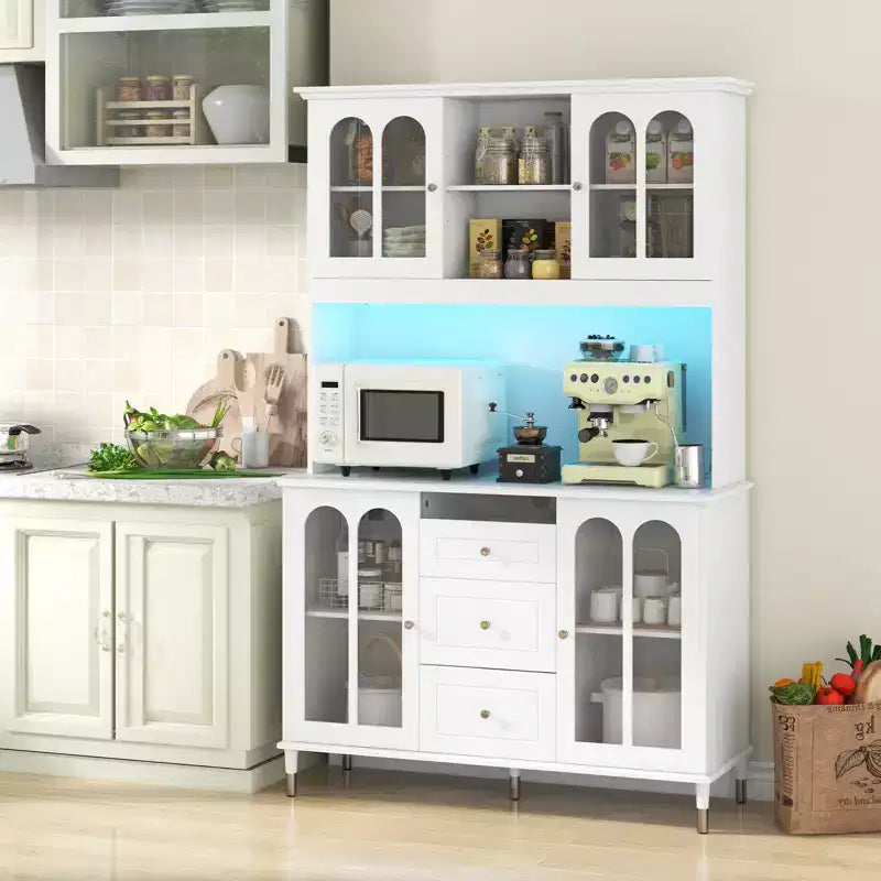 73" Kitchen Pantry Cabinet with LED Lights, USB & AC Charging Ports
