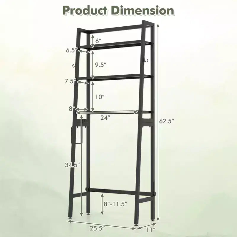 3-Tier Over-Toilet Storage Shelf with Hooks & Toilet Paper Holder