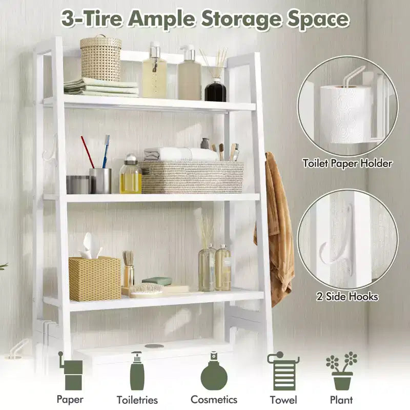 3-Tier Over-Toilet Storage Shelf with Hooks & Toilet Paper Holder