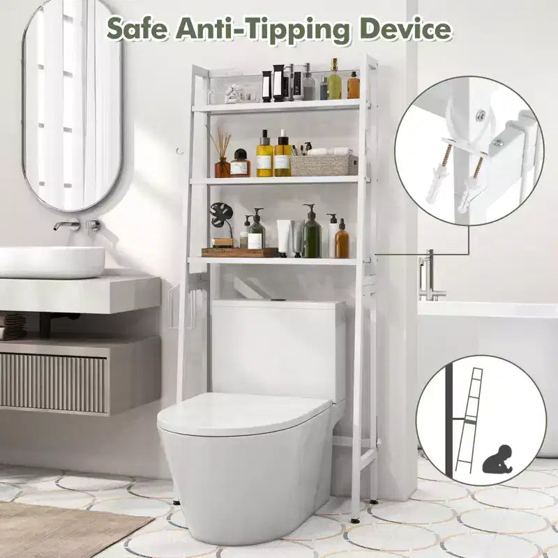 3-Tier Over-Toilet Storage Shelf with Hooks & Toilet Paper Holder
