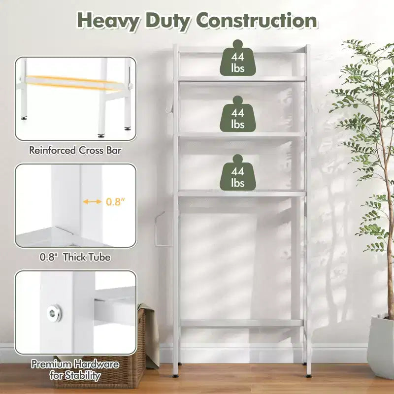 3-Tier Over-Toilet Storage Shelf with Hooks & Toilet Paper Holder