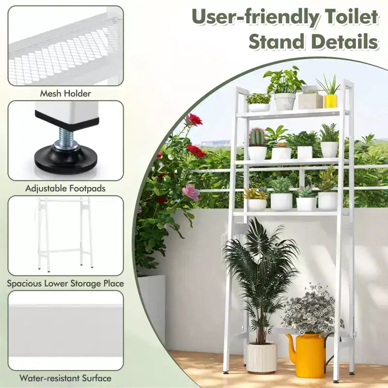 3-Tier Over-Toilet Storage Shelf with Hooks & Toilet Paper Holder