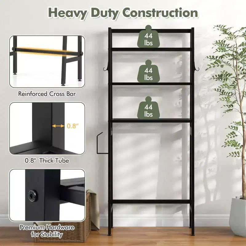 3-Tier Over-Toilet Storage Shelf with Hooks & Toilet Paper Holder