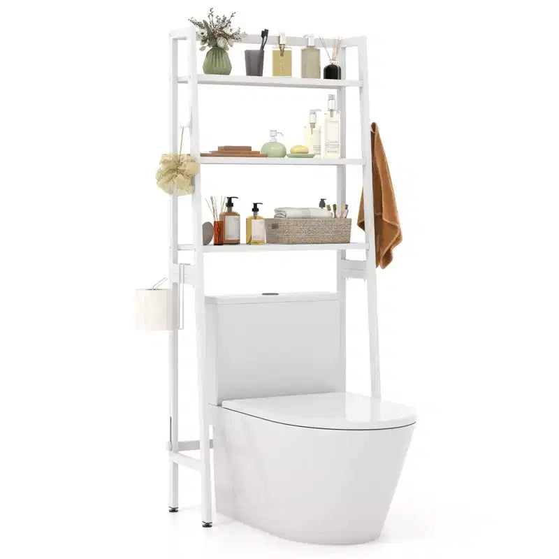 3-Tier Over-Toilet Storage Shelf with Hooks & Toilet Paper Holder