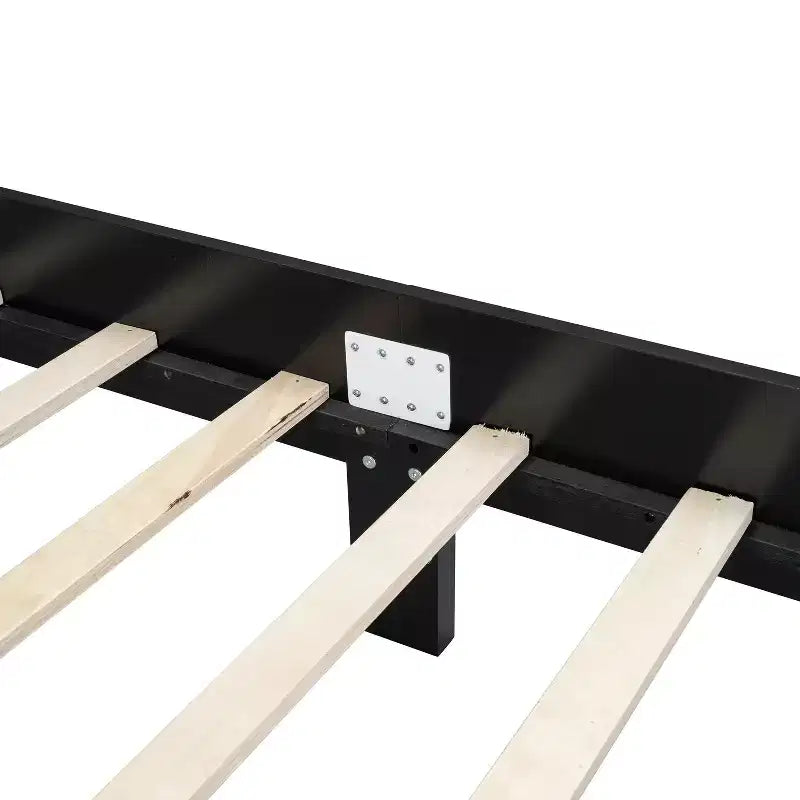 Queen/Full Platform Bed with Natural Rattan Headboard & Wood Slats