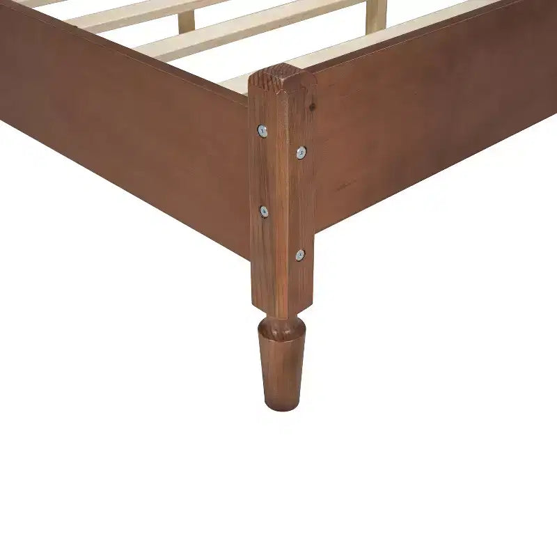 Queen/Full Platform Bed with Natural Rattan Headboard & Wood Slats