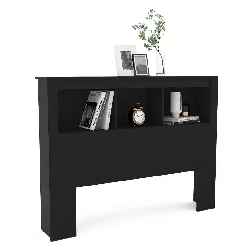 Platform Bed with 3-Shelf Bookcase Headboard - Melamine Finish