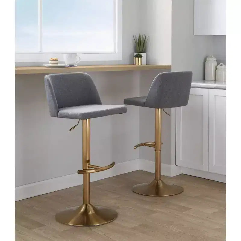 Set of 2 Adjustable Height Swivel Barstools with Back - Upholstered