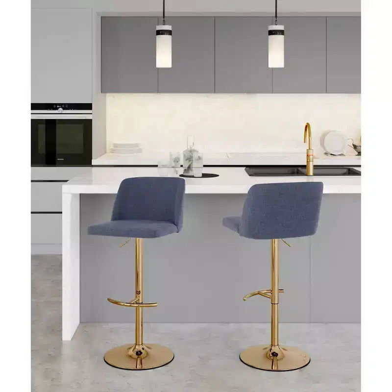 Set of 2 Adjustable Height Swivel Barstools with Back - Upholstered