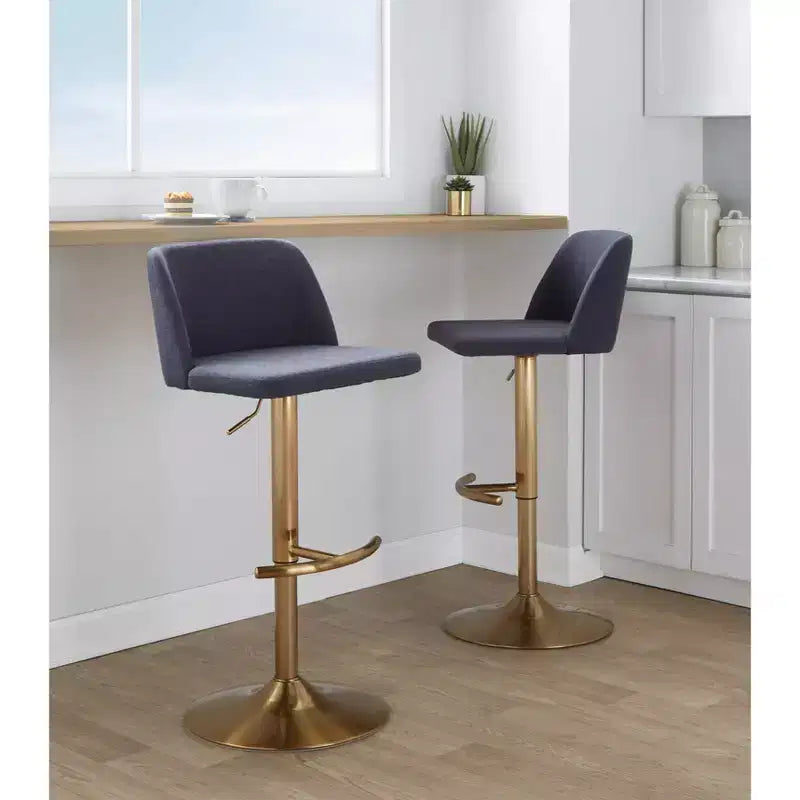 Set of 2 Adjustable Height Swivel Barstools with Back - Upholstered