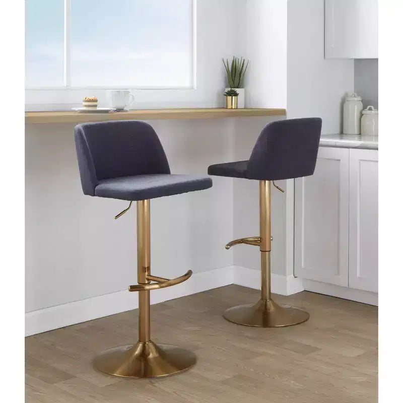 Set of 2 Adjustable Height Swivel Barstools with Back - Upholstered