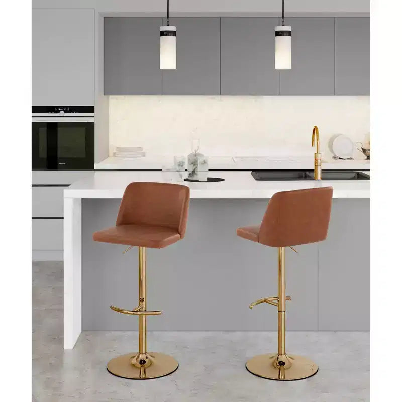 Set of 2 Adjustable Height Swivel Barstools with Back - Upholstered