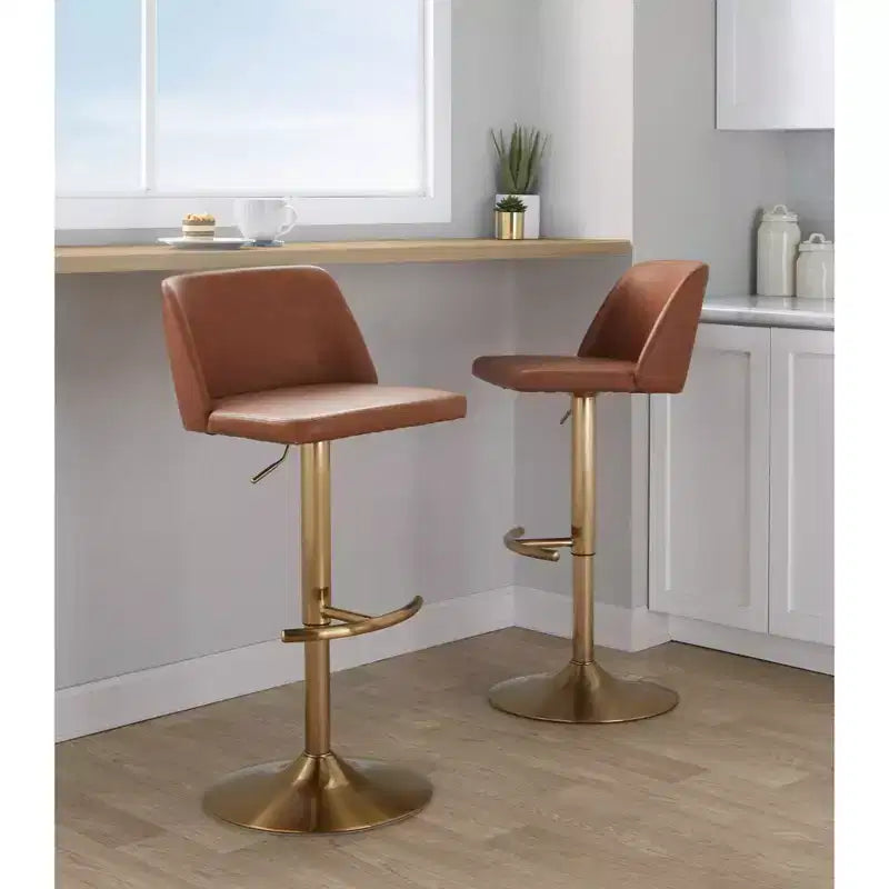 Set of 2 Adjustable Height Swivel Barstools with Back - Upholstered