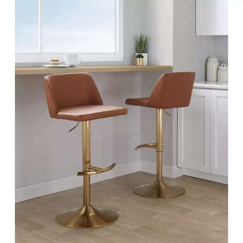 Set of 2 Adjustable Height Swivel Barstools with Back - Upholstered