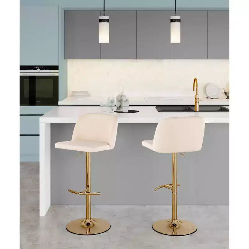 Set of 2 Adjustable Height Swivel Barstools with Back - Upholstered