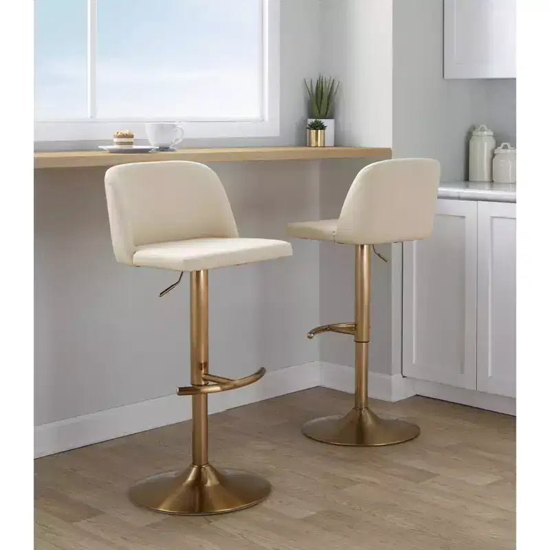 Set of 2 Adjustable Height Swivel Barstools with Back - Upholstered