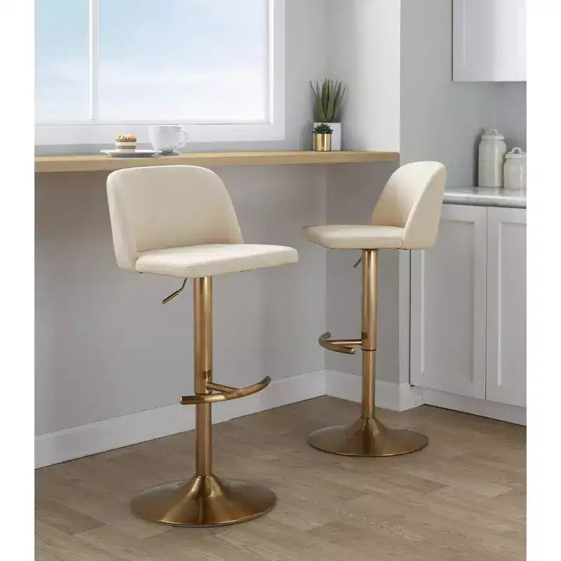 Set of 2 Adjustable Height Swivel Barstools with Back - Upholstered