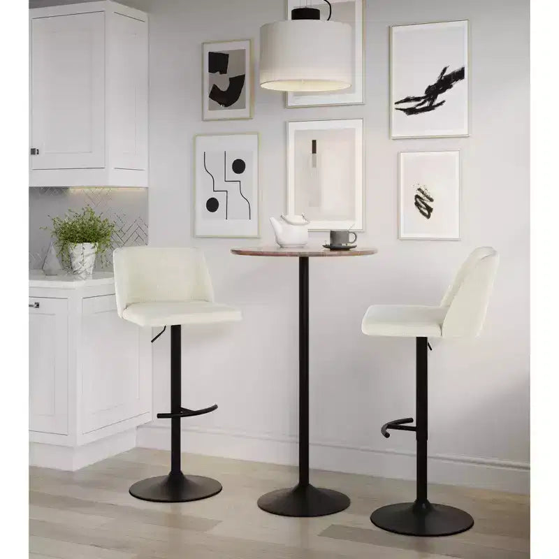 Set of 2 Adjustable Height Swivel Barstools with Back - Upholstered