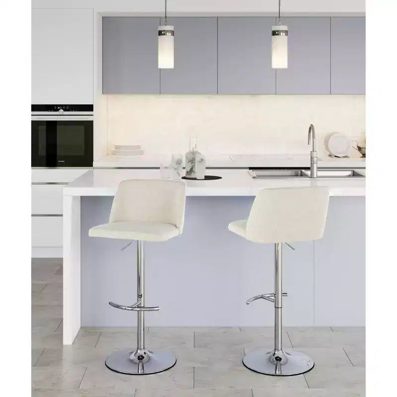 Set of 2 Adjustable Height Swivel Barstools with Back - Upholstered